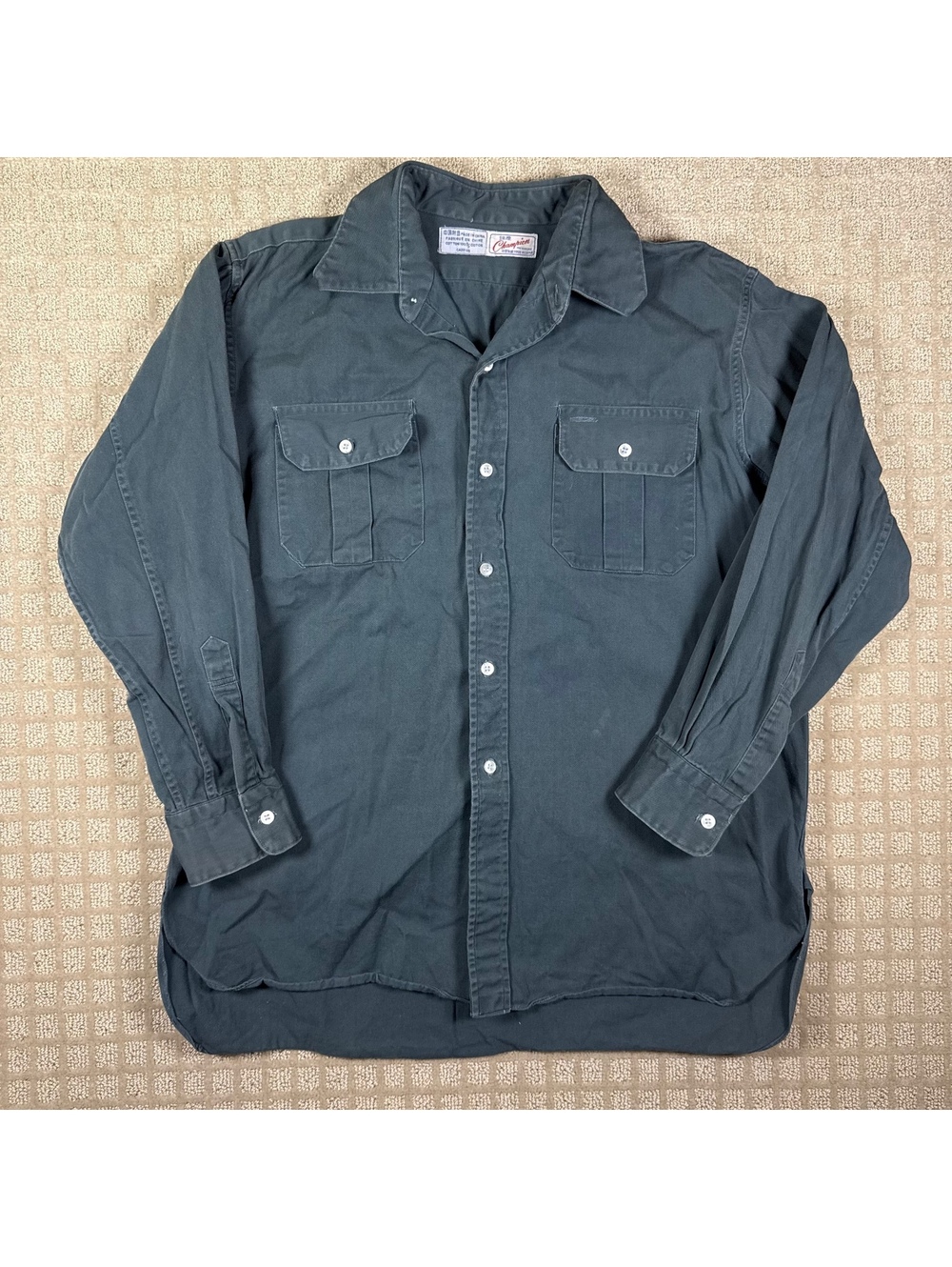 Vintage Champion Button Up Work Shirt Large Dark Green